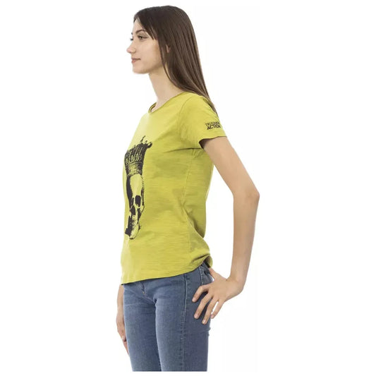 Chic Green Short Sleeve Tee with Unique Front Print