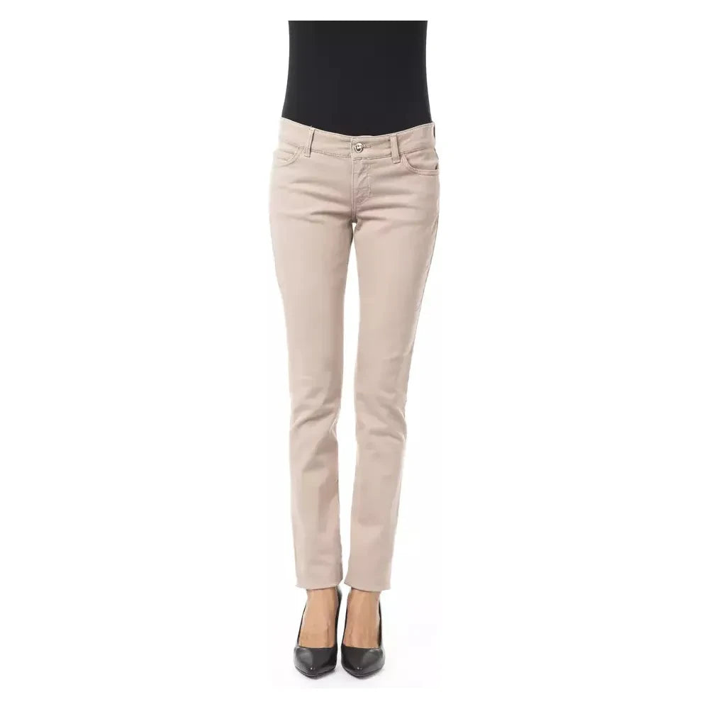 Elegant Beige Slim Fit Pants with Unique Chain Detail