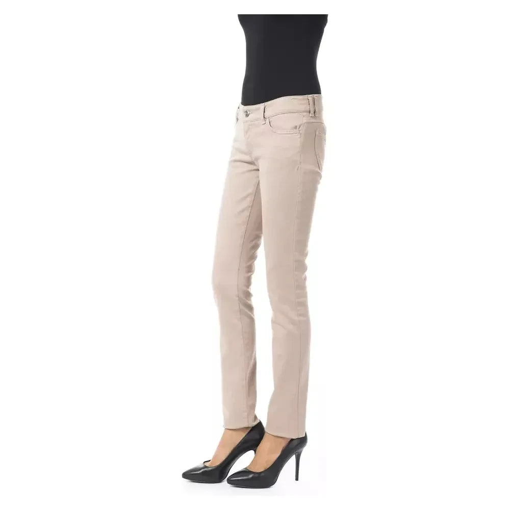 Elegant Beige Slim Fit Pants with Unique Chain Detail