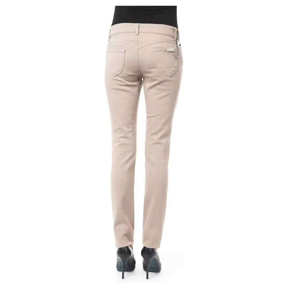 Elegant Beige Slim Fit Pants with Unique Chain Detail