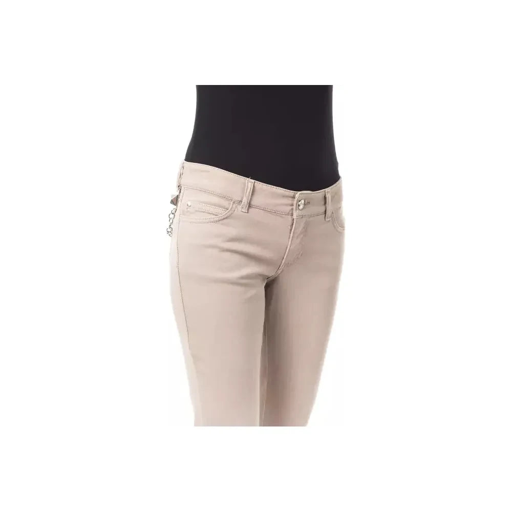 Elegant Beige Slim Fit Pants with Unique Chain Detail