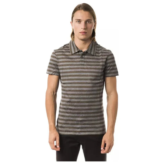 Elegant Gray Striped Cotton Polo