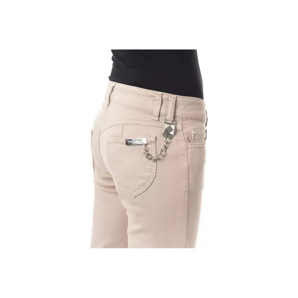 Elegant Beige Slim Fit Pants with Unique Chain Detail