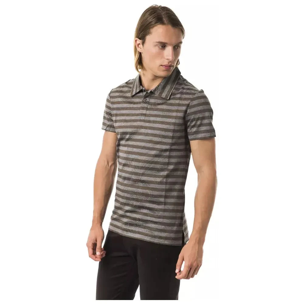 Elegant Gray Striped Cotton Polo