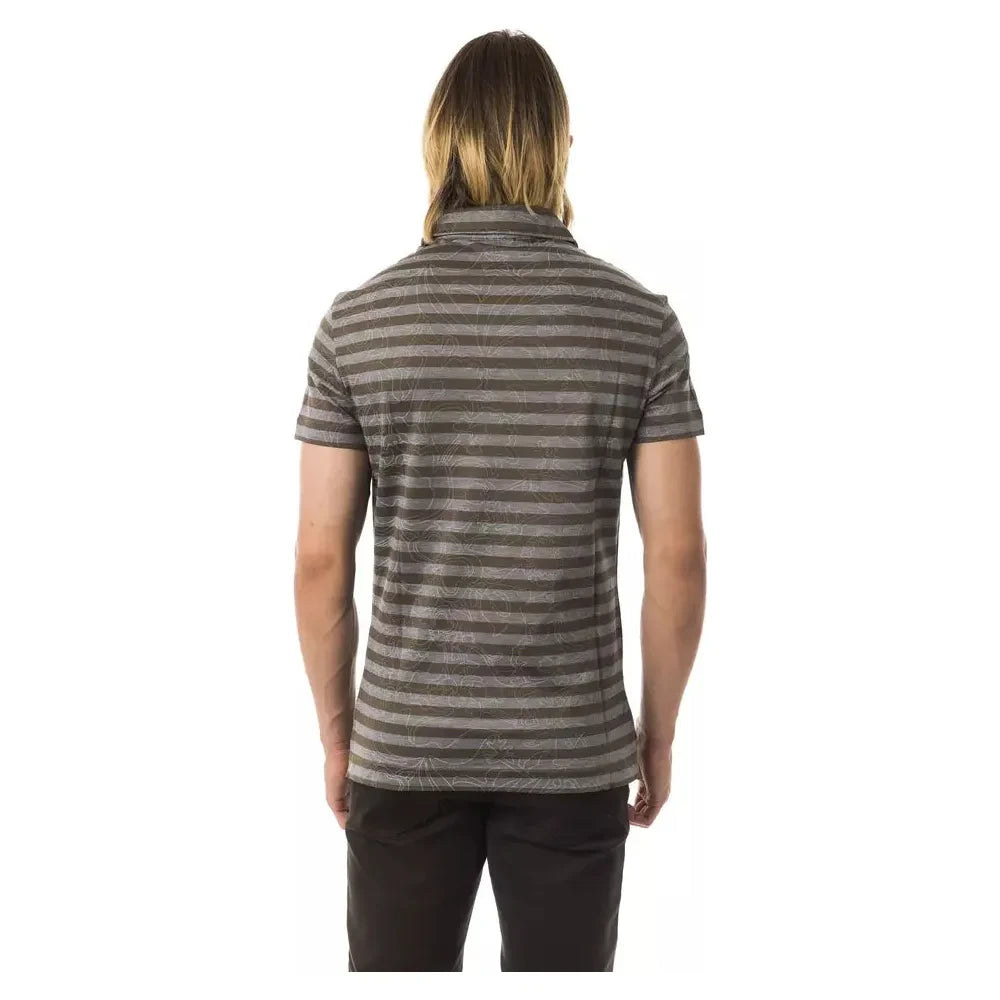 Elegant Gray Striped Cotton Polo