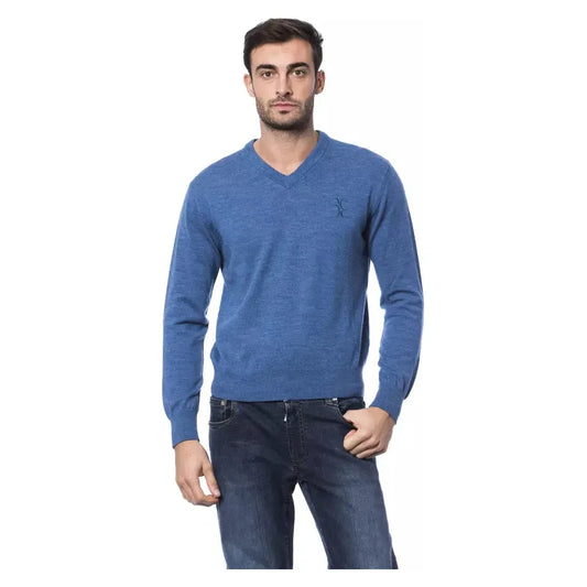 Billionaire Italian Couture Blue Merino Wool Men Sweater Billionaire Italian Couture