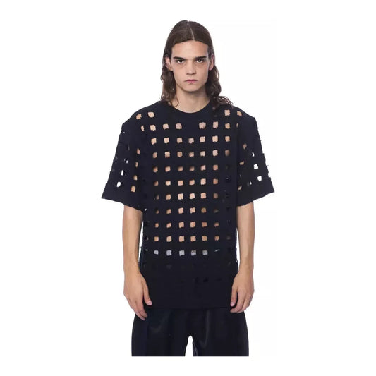 Nicolo Tonetto Sleek Black Perforated Cotton Tee Nicolo Tonetto