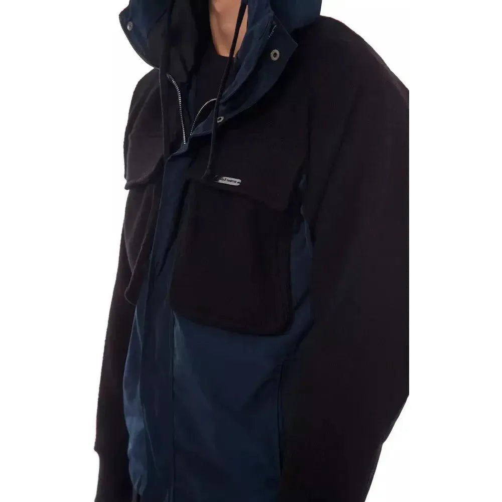 Nicolo Tonetto Black Wool Men Jacket with Hood and Pockets