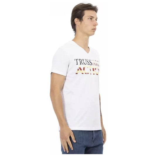 Trussardi Action Elegant V-Neck Tee with Chic Front Print Trussardi Action