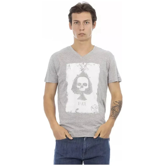 Trussardi Action Elegant V-Neck Tee With Chic Front Print Trussardi Action