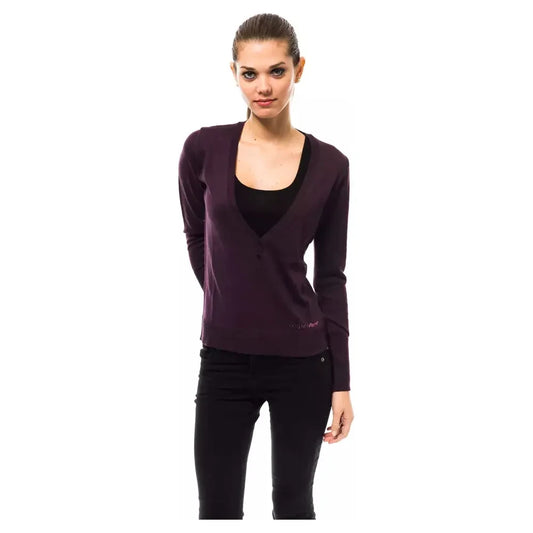 Elegant Purple V-Neck Wool Blend Sweater