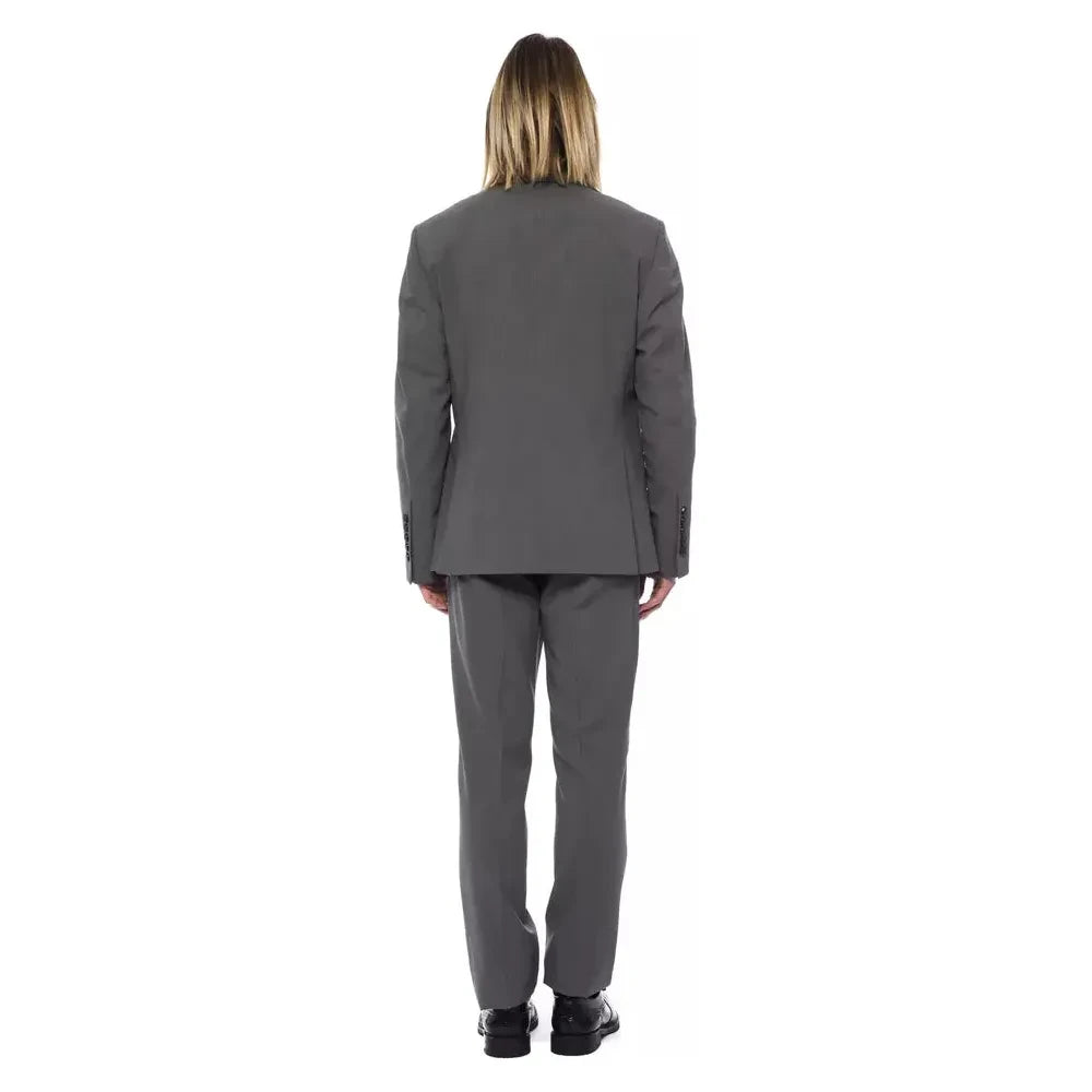 Elegant Gray Wool Two-Button Designer Suit