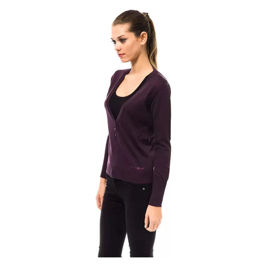 Elegant Purple V-Neck Wool Blend Sweater