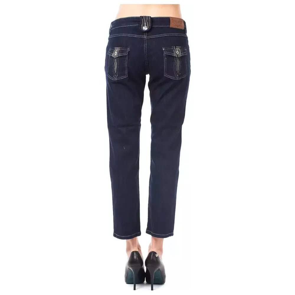 Chic Blue Capri Jeans with Button Details