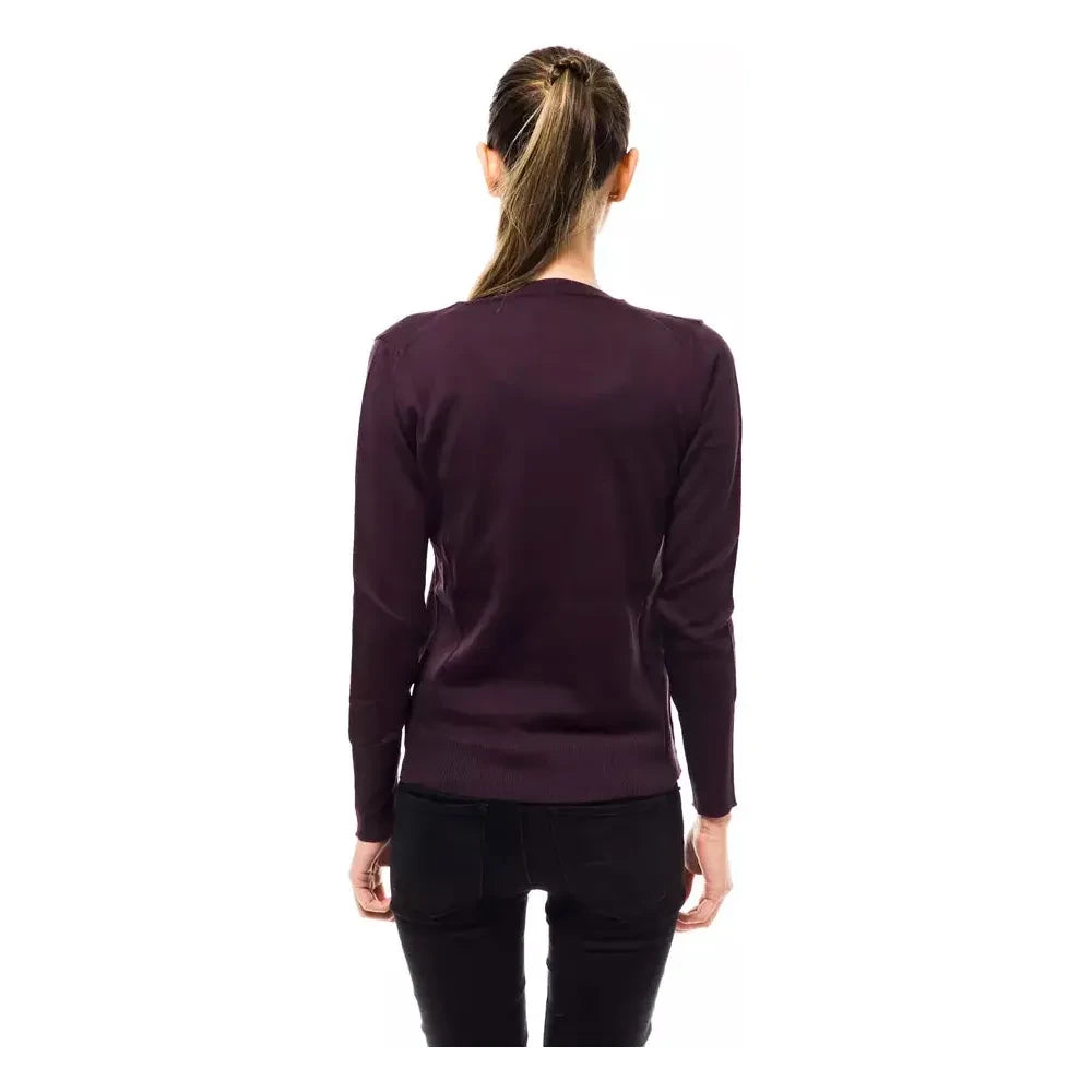 Elegant Purple V-Neck Wool Blend Sweater