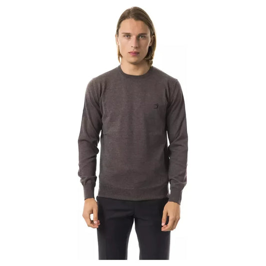 Elegant Gray Merino Wool Crew Neck Sweater