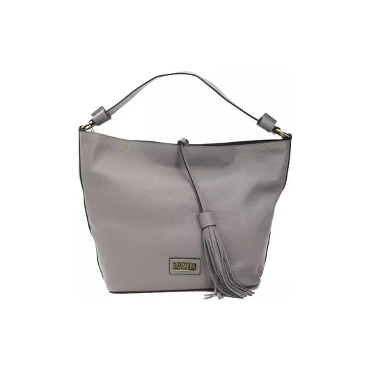 Chic Gray Leather Shoulder Bag - Adjustable Strap