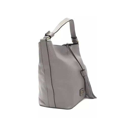 Chic Gray Leather Shoulder Bag - Adjustable Strap