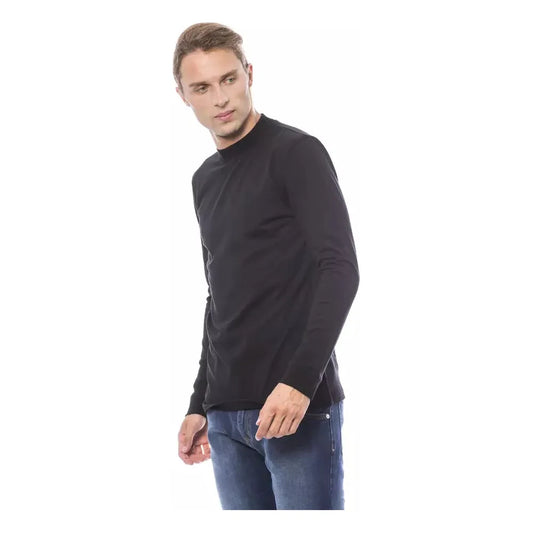 Elegant Black Crew Neck Cotton Sweater