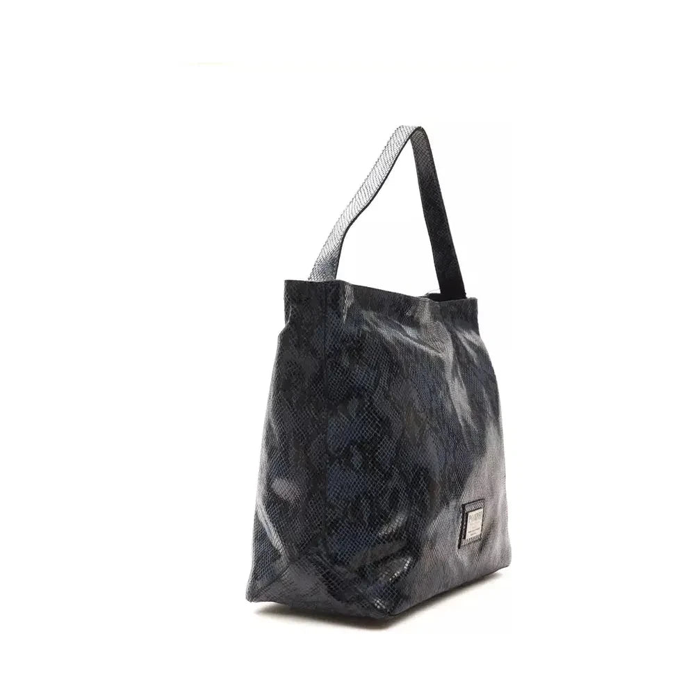 Elegant Blue Python Print Leather Shoulder Bag