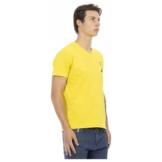 Trussardi Action Vibrant Yellow V-Neck Tee with Chest Print Trussardi Action