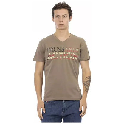 Trussardi Action Brown Cotton Men's V-Neck T-Shirt Trussardi Action