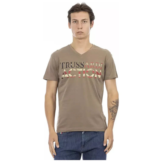 Trussardi Action Brown Cotton Men V-Neck T-Shirt Trussardi Action