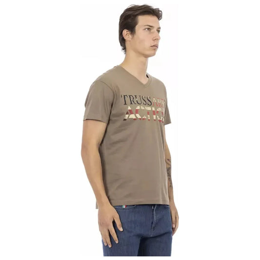 Trussardi Action Brown Cotton Men V-Neck T-Shirt Trussardi Action