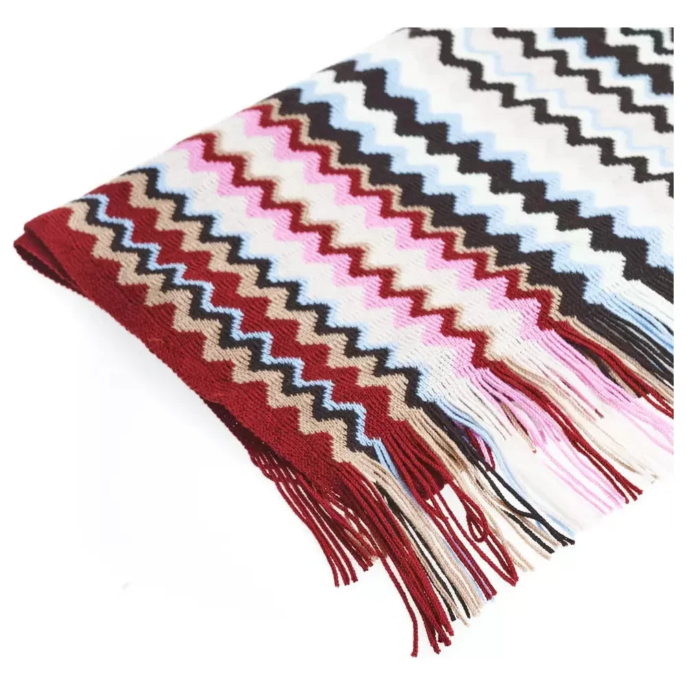 Geometric Pattern Fringed Scarf in Vibrant Tones