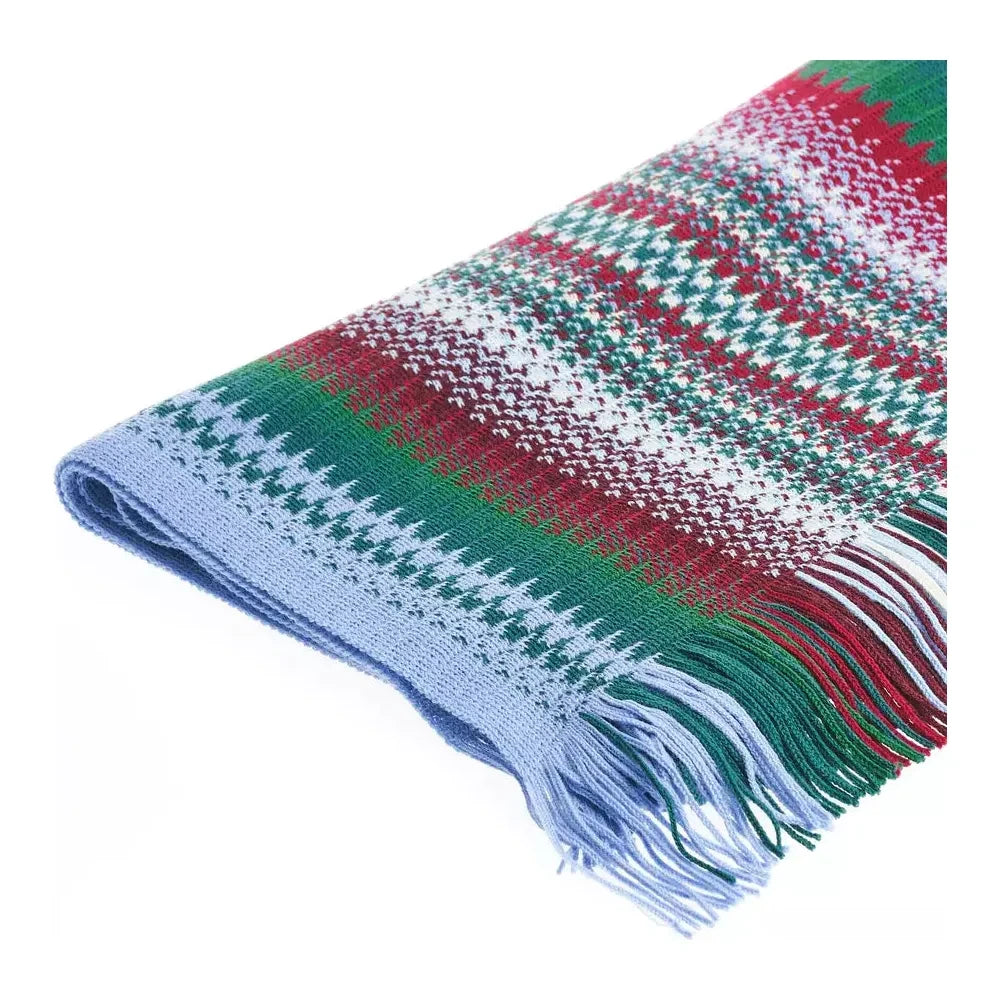 Vibrant Geometric Patterned Fringe Scarf