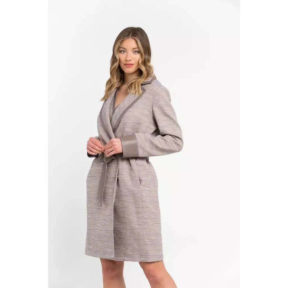 Chic Beige Cotton Kimono Coat with Contrasting Accents