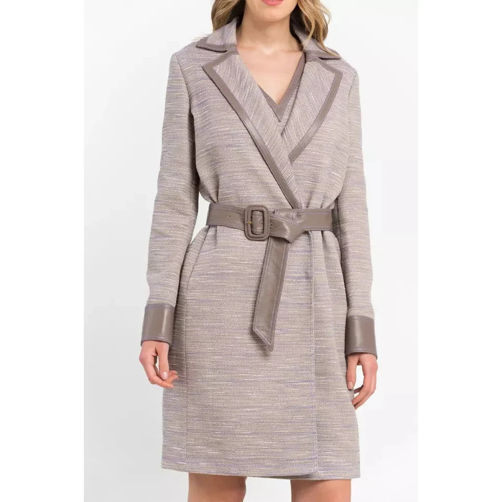 Chic Beige Cotton Kimono Coat with Contrasting Accents