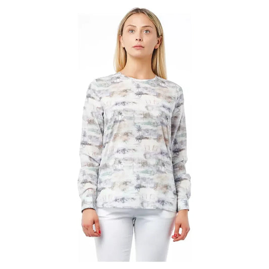 Elegant Fantasy Print Round Neck Cotton Blouse