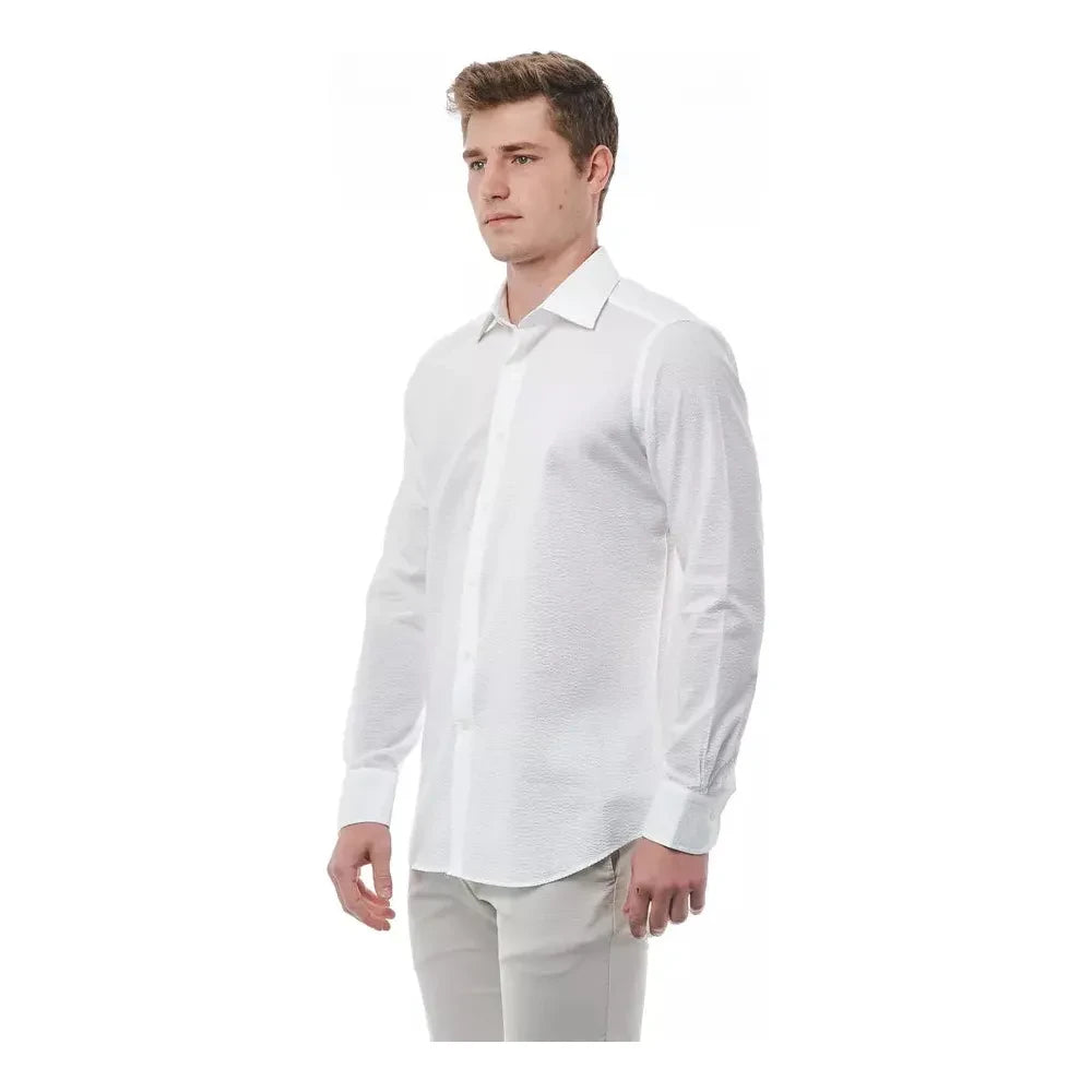 Elegant White Italian Collar Cotton Shirt