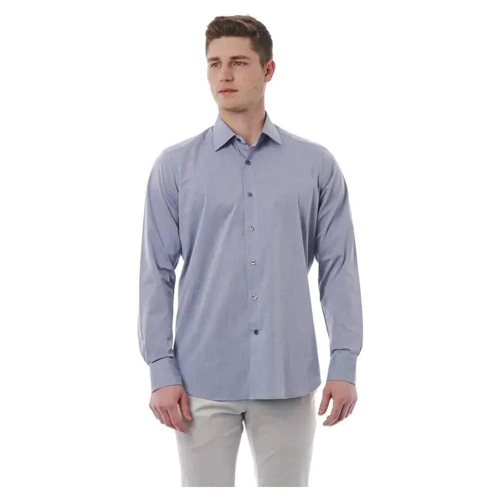 Elegant Gray Italian Collar Cotton Shirt