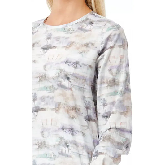 Elegant Fantasy Print Round Neck Cotton Blouse