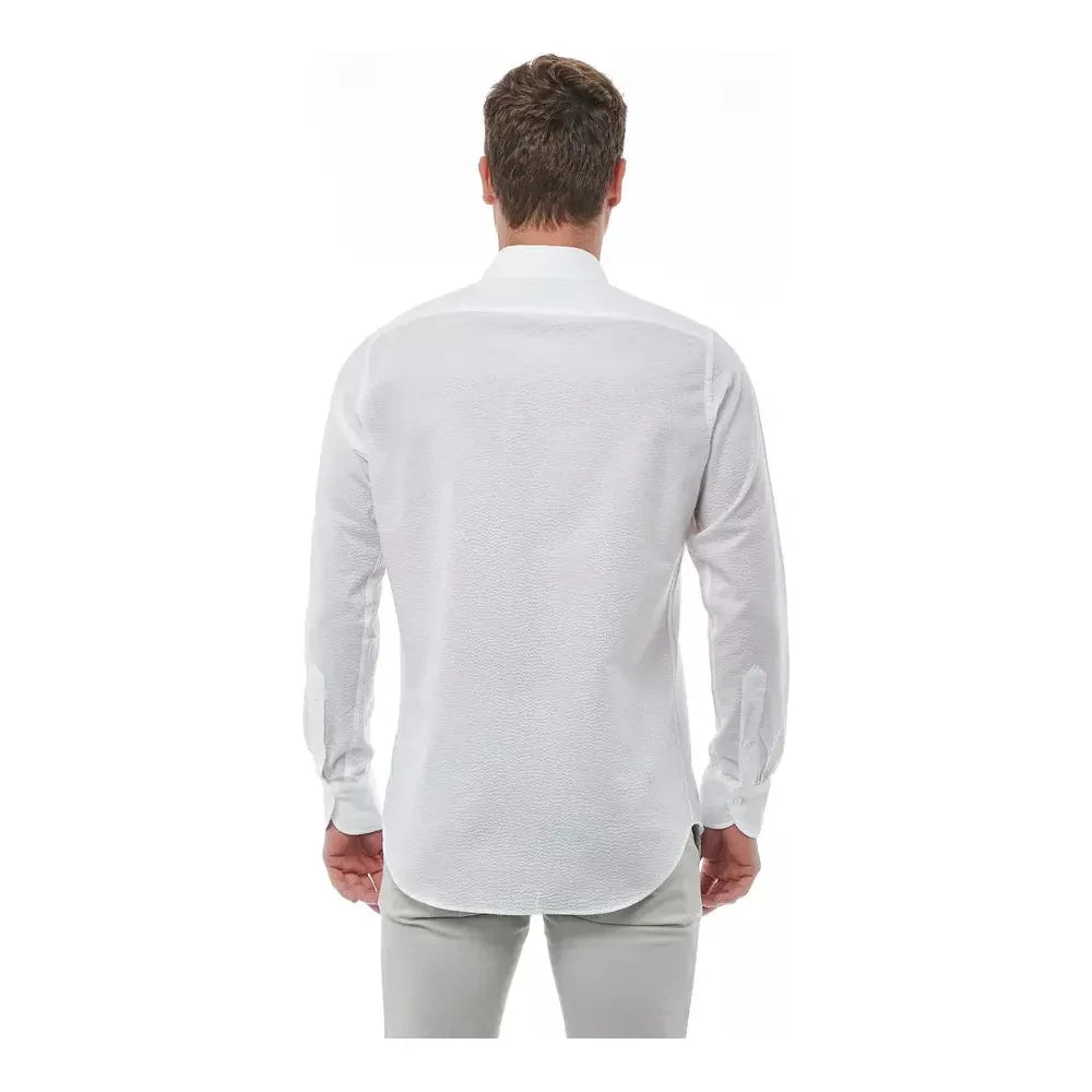 Elegant White Italian Collar Cotton Shirt