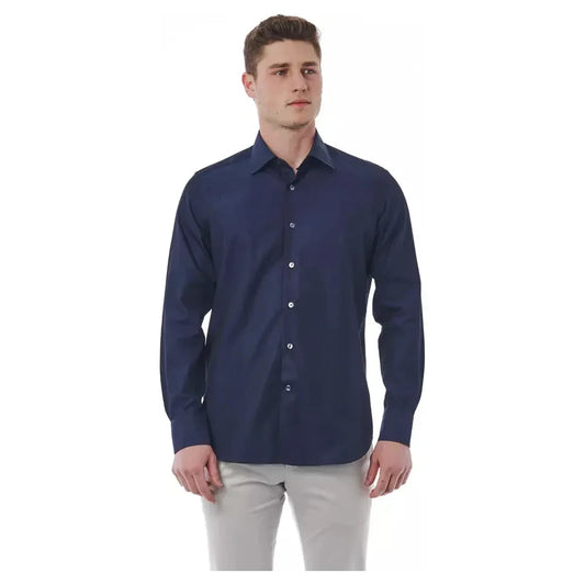 Elegant Blue Regular Fit Italian Collar Shirt