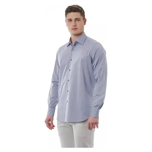 Elegant Gray Italian Collar Cotton Shirt