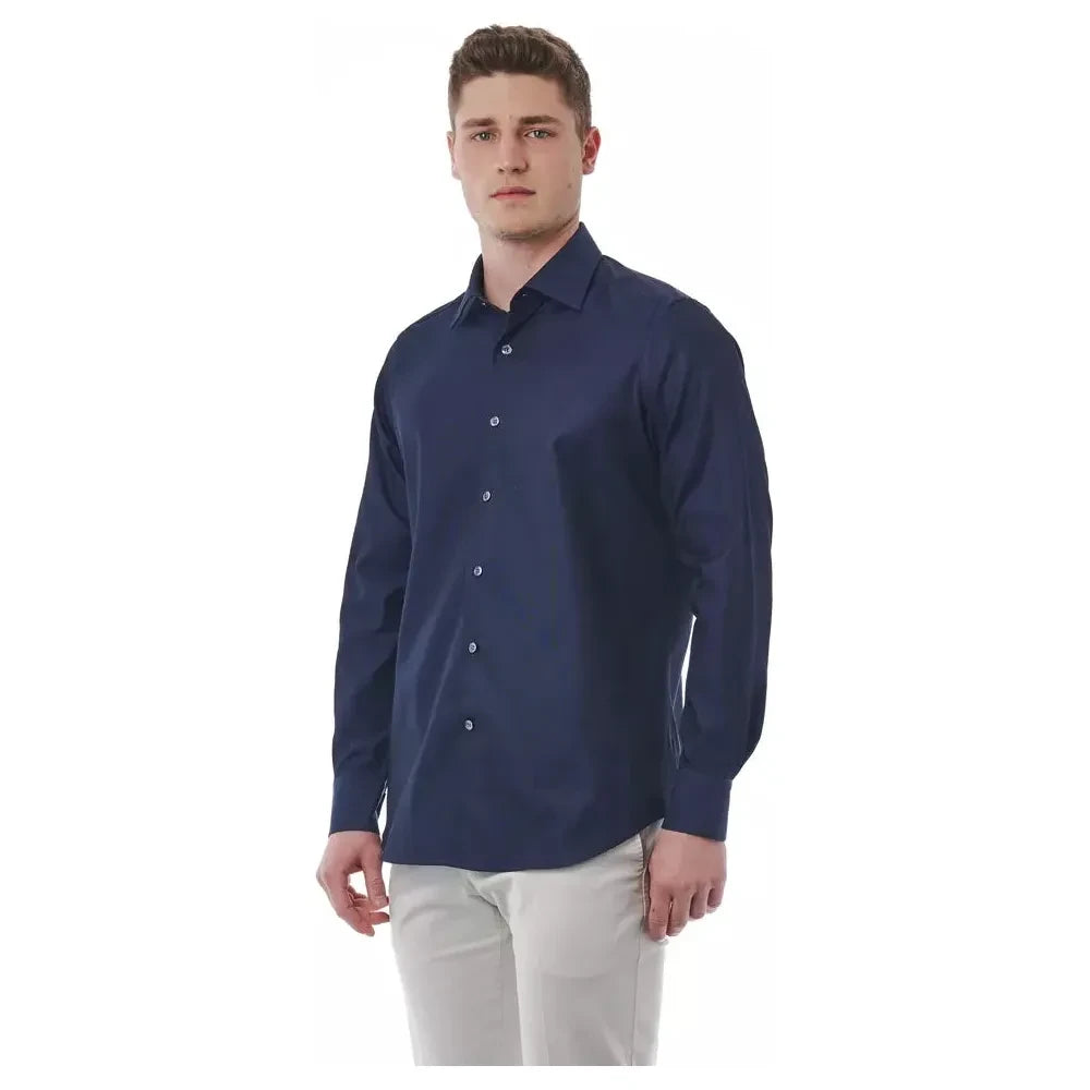 Elegant Blue Regular Fit Italian Collar Shirt