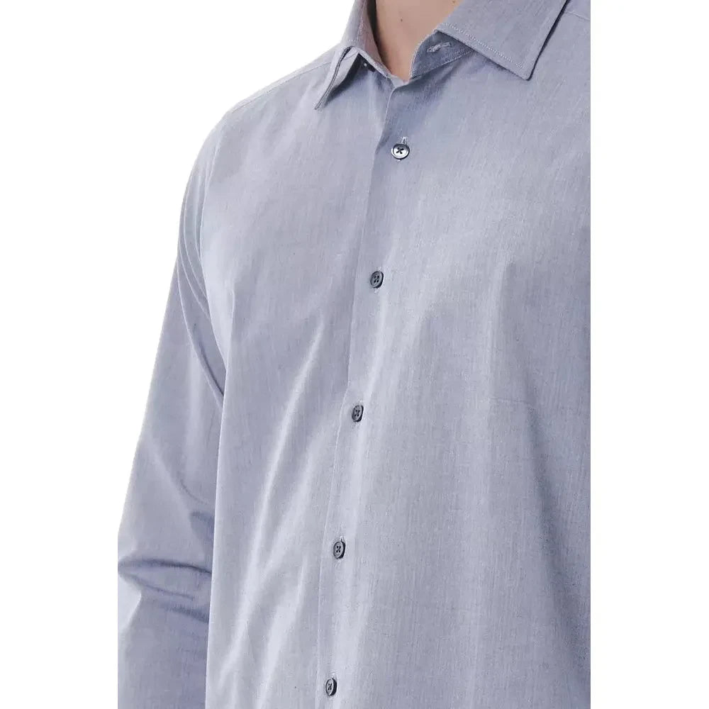 Elegant Gray Italian Collar Cotton Shirt