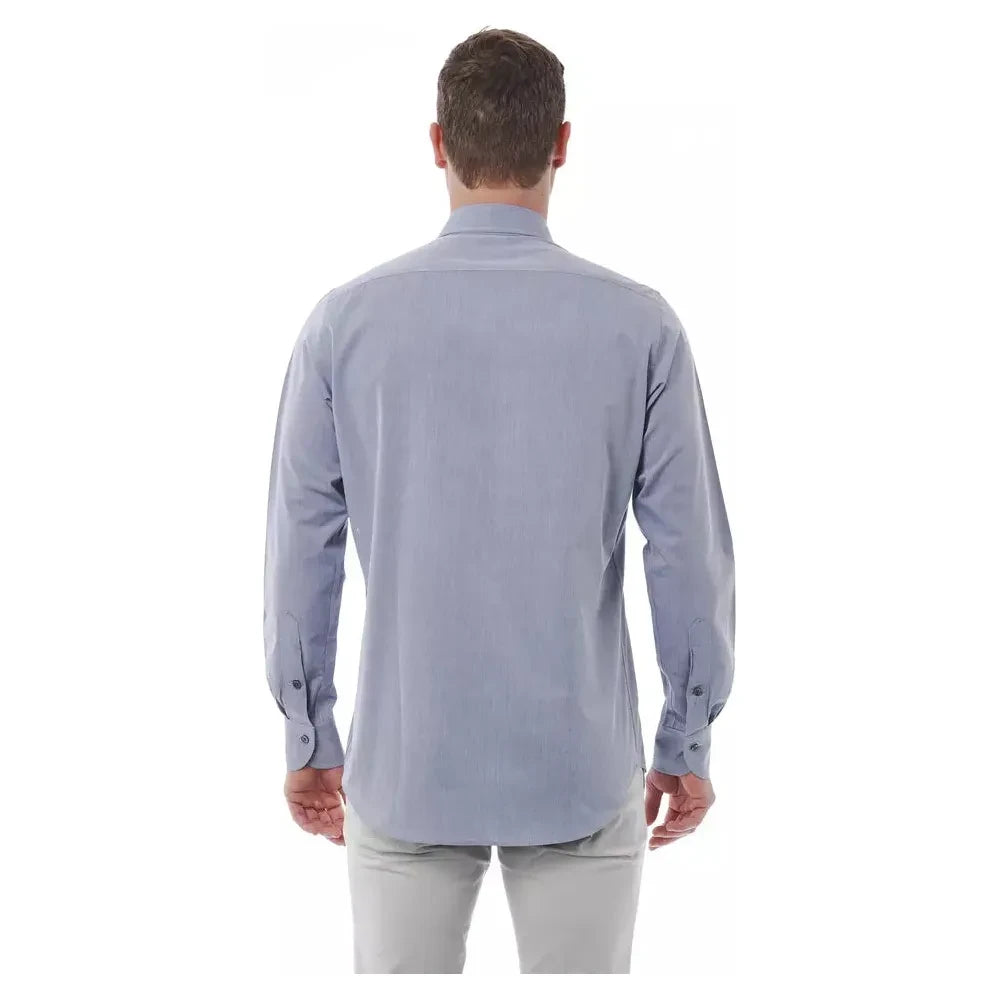 Elegant Gray Italian Collar Cotton Shirt