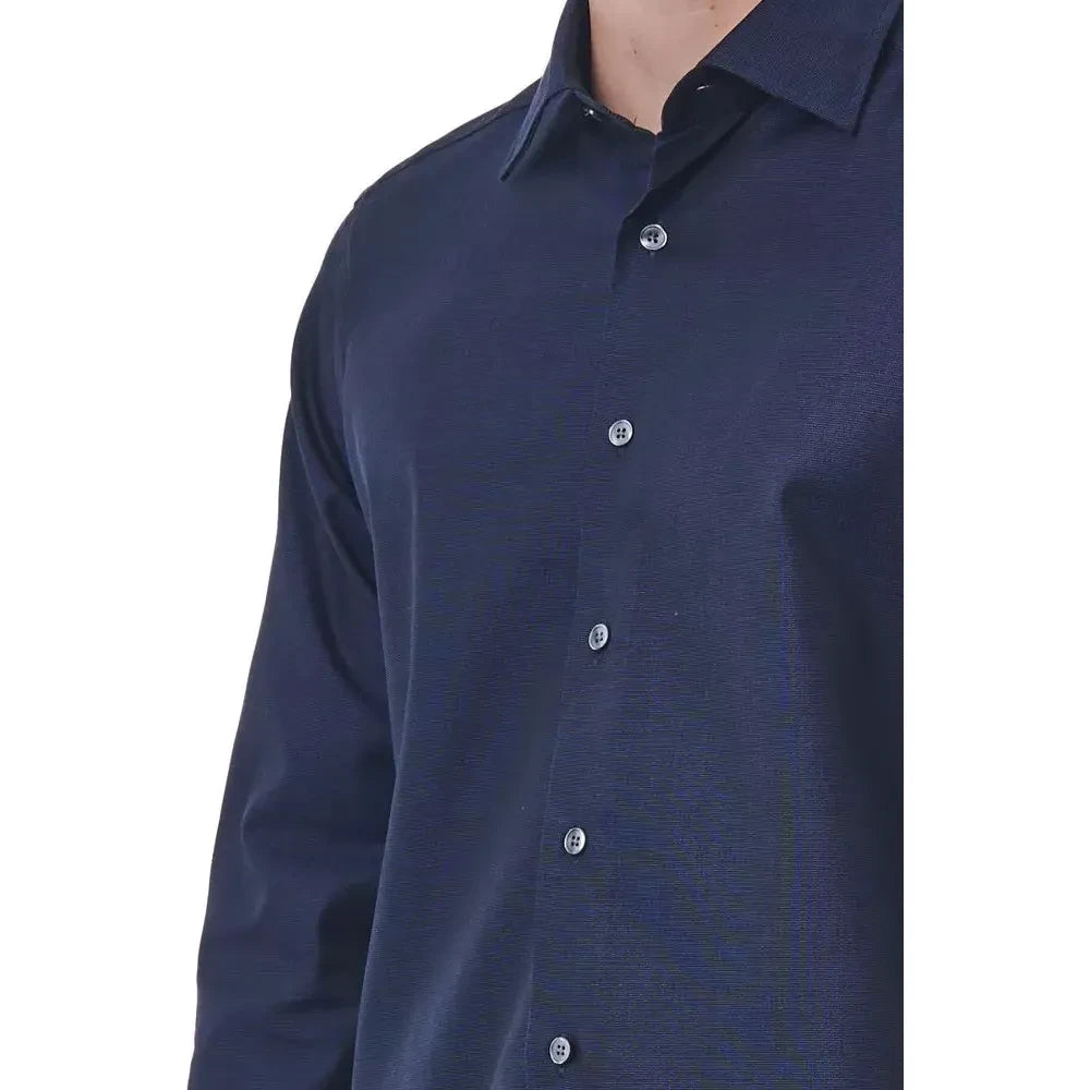 Elegant Blue Regular Fit Italian Collar Shirt