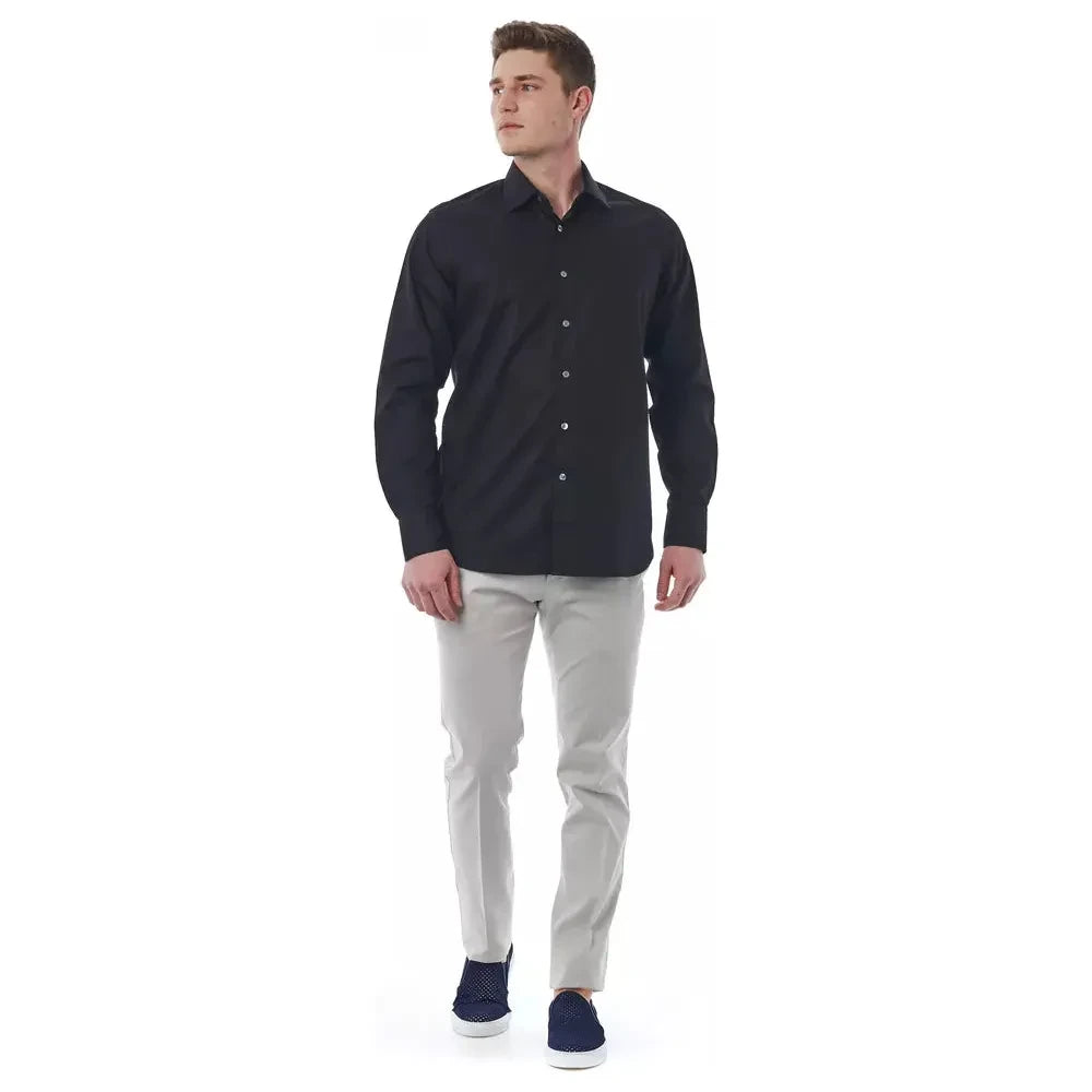 Elegant Black Cotton Italian Shirt