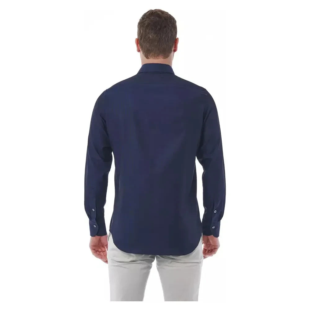 Elegant Blue Regular Fit Italian Collar Shirt