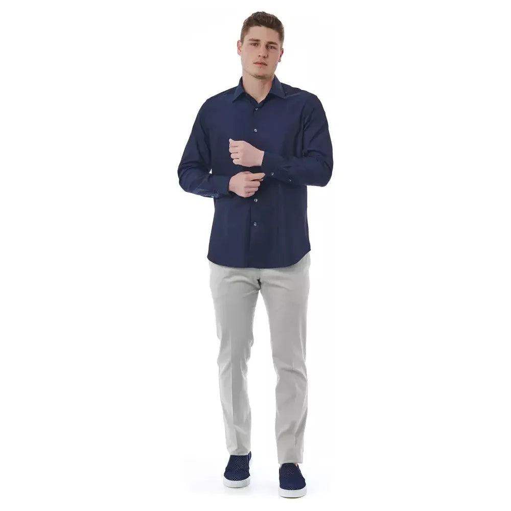 Elegant Blue Regular Fit Italian Collar Shirt