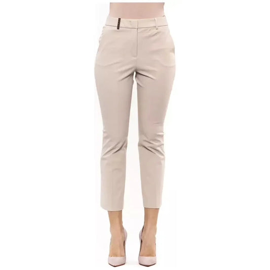 Elegant Beige Stretch Slim Trousers