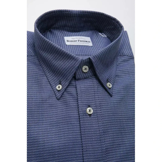 Robert Friedman Elegant Blue Cotton Button Down Shirt Robert Friedman