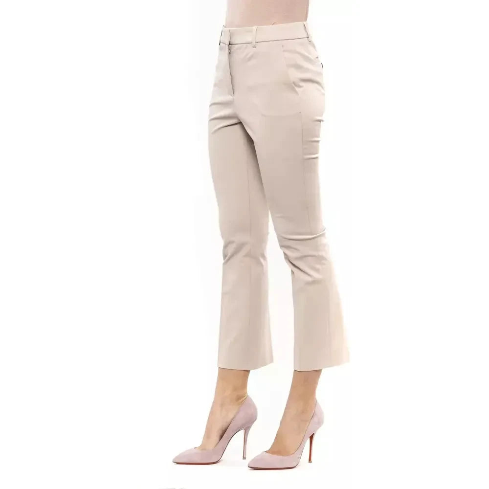 Elegant Beige Stretch Slim Trousers