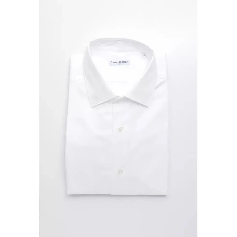 Elegant White Cotton Slim Collar Shirt